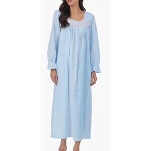Eileen West Long Sleeve Cotton Dobby Nightgown Blue Size M Cottagecore